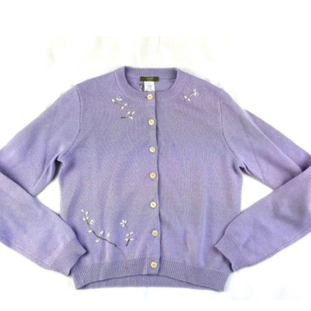J. Crew Lavender Wool Floral Cardigan Top